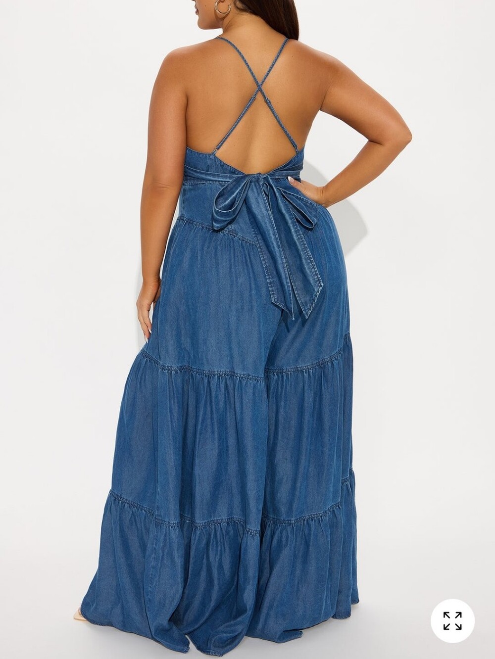 Denim Blue Wide-Leg Tiered Jumpsuit